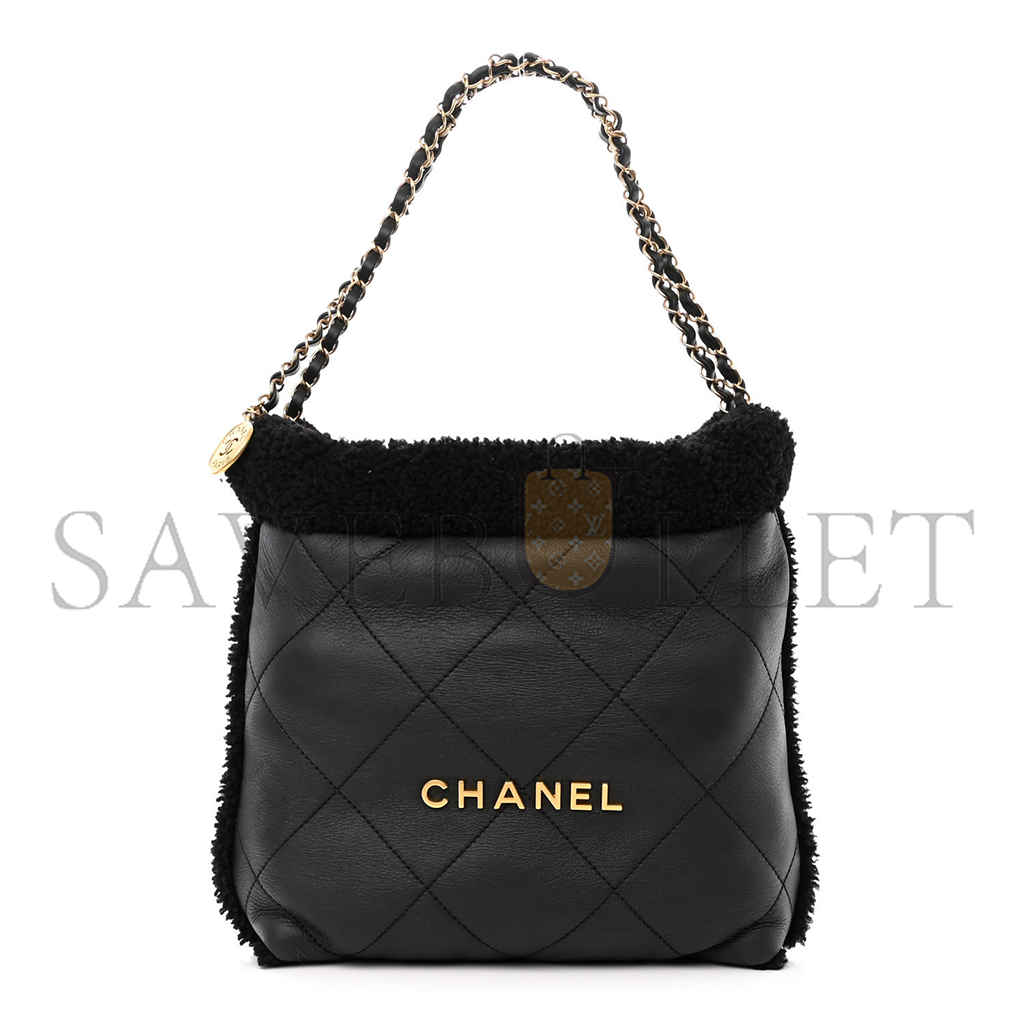 CHANEL MASTER LAMBSKIN SHEARLING QUILTED SMALL CHANEL 22 BLACK AS3260 (30*30*8cm)